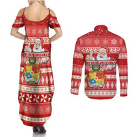 Tonga Christmas Couples Matching Summer Maxi Dress and Long Sleeve Button Shirts The Santa Coat of Arms with Ngatu and Snow Pattern LT03 - Polynesian Pride