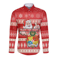 Tonga Christmas Long Sleeve Button Shirt The Santa Coat of Arms with Ngatu and Snow Pattern LT03 Unisex Red - Polynesian Pride