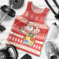 Custom Tonga Christmas Men Tank Top The Santa Coat of Arms with Ngatu and Snow Pattern LT03 Red - Polynesian Pride