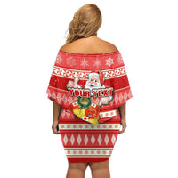Custom Tonga Christmas Off Shoulder Short Dress The Santa Coat of Arms with Ngatu and Snow Pattern LT03 - Polynesian Pride