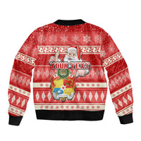 Custom Tonga Christmas Sleeve Zip Bomber Jacket The Santa Coat of Arms with Ngatu and Snow Pattern LT03 - Polynesian Pride