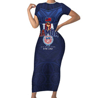 Custom Rugby Toa Samoa Short Sleeve Bodycon Dress Champions Six Eight Five - Polynesian Pride