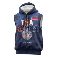 Custom Rugby Toa Samoa Sleeveless Zip Hoodie Champions Six Eight Five LT03 Blue - Polynesian Pride
