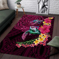 Hawaiian Plumeria and Hibiscus with Turtles Area Rug Polynesian Art Red Color - Polynesian Pride
