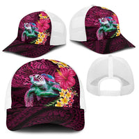 Hawaiian Plumeria and Hibiscus with Turtles Baseball Net Cap Polynesian Art Red Color LT03 - Polynesian Pride