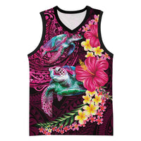 Hawaiian Plumeria and Hibiscus with Turtles Basketball Jersey Polynesian Art Red Color - Polynesian Pride
