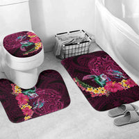 Hawaiian Plumeria and Hibiscus with Turtles Bathroom Set Polynesian Art Red Color - Polynesian Pride