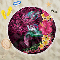 Hawaiian Plumeria and Hibiscus with Turtles Beach Blanket Polynesian Art Red Color LT03 One Size 150cm Red - Polynesian Pride