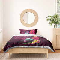 Hawaiian Plumeria and Hibiscus with Turtles Bedding Set Polynesian Art Red Color - Polynesian Pride