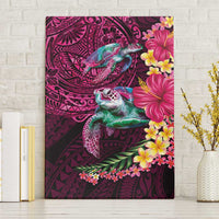 Hawaiian Plumeria and Hibiscus with Turtles Canvas Wall Art Polynesian Art Red Color - Polynesian Pride