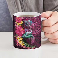 Hawaiian Plumeria and Hibiscus with Turtles Ceramic Mug Polynesian Art Red Color - Polynesian Pride