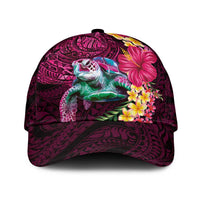 Hawaiian Plumeria and Hibiscus with Turtles Classic Cap Polynesian Art Red Color - Polynesian Pride