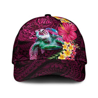 Hawaiian Plumeria and Hibiscus with Turtles Classic Cap Polynesian Art Red Color LT03 Universal Fit Red - Polynesian Pride