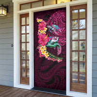 Hawaiian Plumeria and Hibiscus with Turtles Door Cover Polynesian Art Red Color - Polynesian Pride