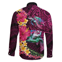 Hawaiian Plumeria and Hibiscus with Turtles Family Matching Short Sleeve Bodycon Dress and Hawaiian Shirt Polynesian Art Red Color - Polynesian Pride