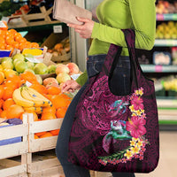 Hawaiian Plumeria and Hibiscus with Turtles Grocery Bag Polynesian Art Red Color LT03 - Polynesian Pride