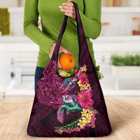 Hawaiian Plumeria and Hibiscus with Turtles Grocery Bag Polynesian Art Red Color LT03 - Polynesian Pride