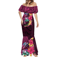 Hawaiian Plumeria and Hibiscus with Turtles Mermaid Dress Polynesian Art Red Color - Polynesian Pride