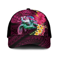 Hawaiian Plumeria and Hibiscus with Turtles Mesh Trucker Cap Polynesian Art Red Color - Polynesian Pride