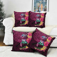 Hawaiian Plumeria and Hibiscus with Turtles Pillow Cover Polynesian Art Red Color - Polynesian Pride