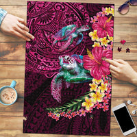 Hawaiian Plumeria and Hibiscus with Turtles Puzzle Polynesian Art Red Color - Polynesian Pride