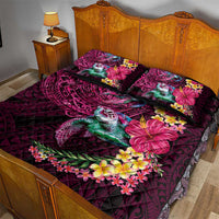 Hawaiian Plumeria and Hibiscus with Turtles Quilt Bed Set Polynesian Art Red Color - Polynesian Pride