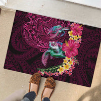 Hawaiian Plumeria and Hibiscus with Turtles Rubber Doormat Polynesian Art Red Color - Polynesian Pride