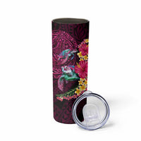 Hawaiian Plumeria and Hibiscus with Turtles Skinny Tumbler Polynesian Art Red Color - Polynesian Pride
