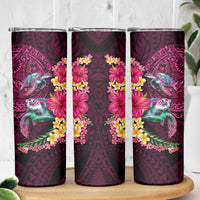 Hawaiian Plumeria and Hibiscus with Turtles Skinny Tumbler Polynesian Art Red Color - Polynesian Pride