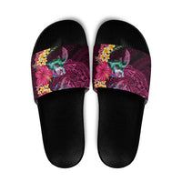 Hawaiian Plumeria and Hibiscus with Turtles Slide Sandals Polynesian Art Red Color LT03 Red - Polynesian Pride