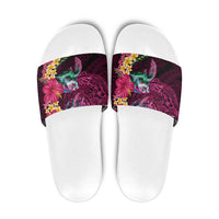 Hawaiian Plumeria and Hibiscus with Turtles Slide Sandals Polynesian Art Red Color LT03 Red - Polynesian Pride