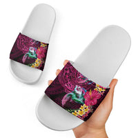 Hawaiian Plumeria and Hibiscus with Turtles Slide Sandals Polynesian Art Red Color LT03 - Polynesian Pride