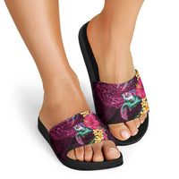Hawaiian Plumeria and Hibiscus with Turtles Slide Sandals Polynesian Art Red Color LT03 - Polynesian Pride