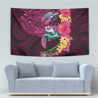 Hawaiian Plumeria and Hibiscus with Turtles Tapestry Polynesian Art Red Color - Polynesian Pride