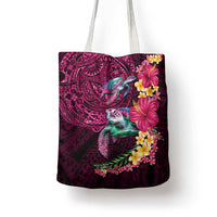 Hawaiian Plumeria and Hibiscus with Turtles Tote Bag Polynesian Art Red Color - Polynesian Pride