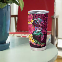 Hawaiian Plumeria and Hibiscus with Turtles Tumbler Cup Polynesian Art Red Color - Polynesian Pride