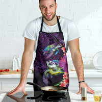 Hawaiian Plumeria and Hibiscus with Turtles Apron Polynesian Art Purple Color - Polynesian Pride