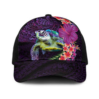 Hawaiian Plumeria and Hibiscus with Turtles Baseball Net Cap Polynesian Art Purple Color LT03 One Size Black Purple - Polynesian Pride