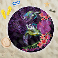 Hawaiian Plumeria and Hibiscus with Turtles Beach Blanket Polynesian Art Purple Color LT03 One Size 150cm Purple - Polynesian Pride