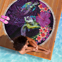 Hawaiian Plumeria and Hibiscus with Turtles Beach Blanket Polynesian Art Purple Color LT03 - Polynesian Pride