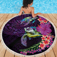 Hawaiian Plumeria and Hibiscus with Turtles Beach Blanket Polynesian Art Purple Color LT03 - Polynesian Pride