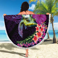 Hawaiian Plumeria and Hibiscus with Turtles Beach Blanket Polynesian Art Purple Color LT03 - Polynesian Pride