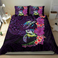 Hawaiian Plumeria and Hibiscus with Turtles Bedding Set Polynesian Art Purple Color - Polynesian Pride