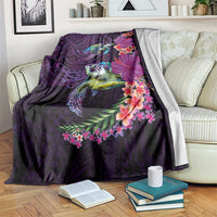 Hawaiian Plumeria and Hibiscus with Turtles Blanket Polynesian Art Purple Color - Polynesian Pride