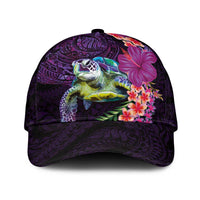Hawaiian Plumeria and Hibiscus with Turtles Classic Cap Polynesian Art Purple Color LT03 Universal Fit Purple - Polynesian Pride