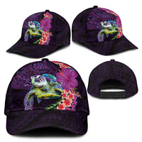 Hawaiian Plumeria and Hibiscus with Turtles Classic Cap Polynesian Art Purple Color LT03 - Polynesian Pride