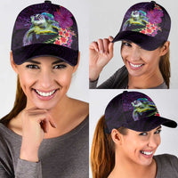 Hawaiian Plumeria and Hibiscus with Turtles Classic Cap Polynesian Art Purple Color - Polynesian Pride