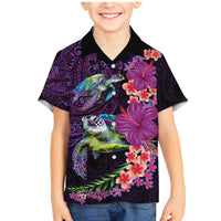Hawaiian Plumeria and Hibiscus with Turtles Family Matching Mermaid Dress and Hawaiian Shirt Polynesian Art Purple Color - Polynesian Pride