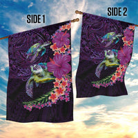 Hawaiian Plumeria and Hibiscus with Turtles Garden Flag Polynesian Art Purple Color - Polynesian Pride
