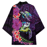 Hawaiian Plumeria and Hibiscus with Turtles Kimono Polynesian Art Purple Color - Polynesian Pride